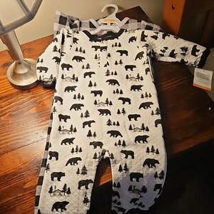 Hudson Baby Black and White Bear Print One Piece